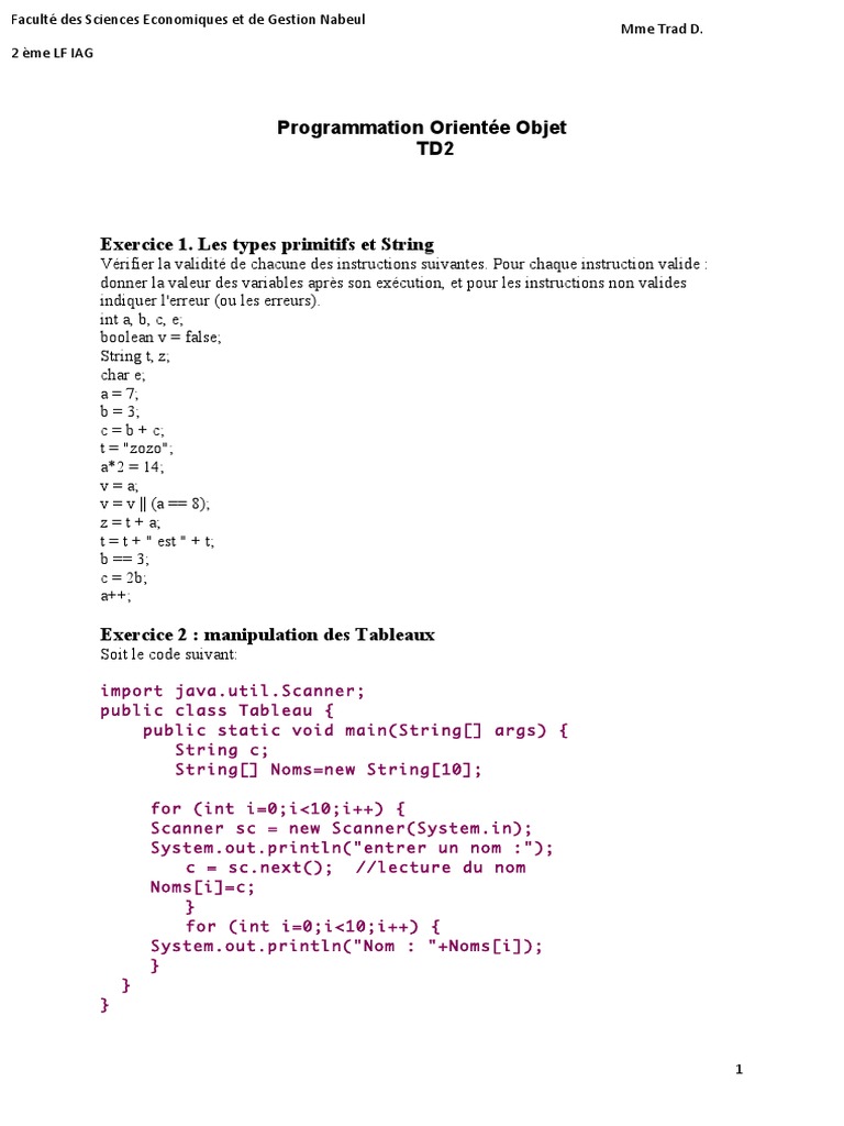 TD2 2019 | PDF | Structure de contrôle | Java (Langage de programmation)