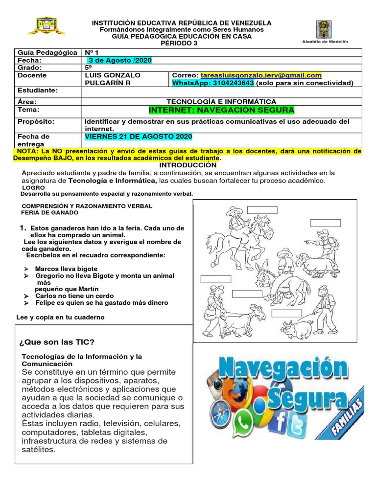 GUÍA No 1 TECNOLOGIA PERIODO 3 GRADO 5° INTERNET NAVEGACIÓN SEGURA ...