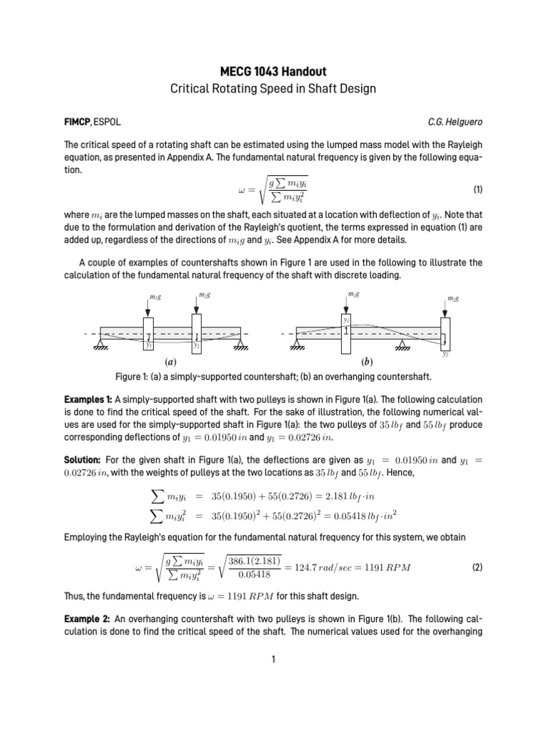 5 Shaft Critical Speed PDF Equations Mechanics