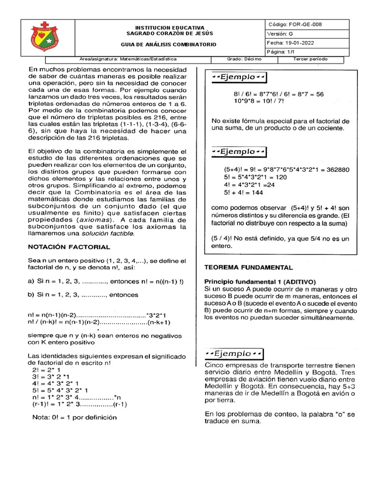 Guía de Análisis Combinatorio 10° | PDF