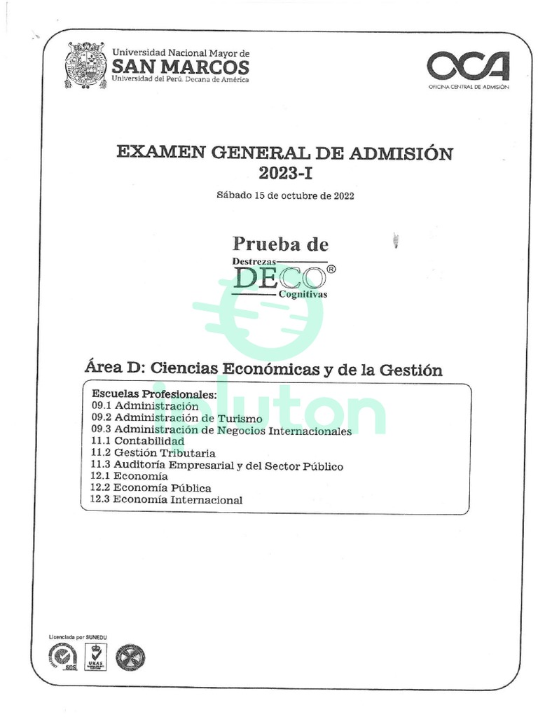 Examen de Admision San Marcos Area D 2023 I | PDF | Science | Matemáticas