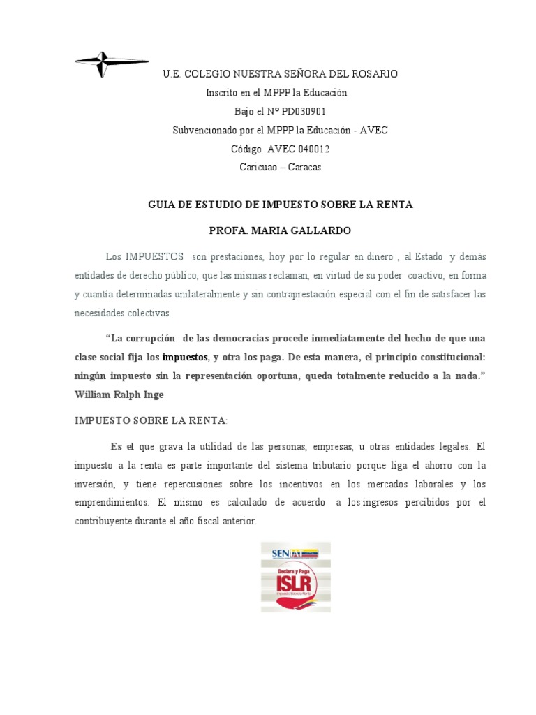 Guía de Estudio: Impuesto sobre la Renta | PDF | Impuesto sobre la ...