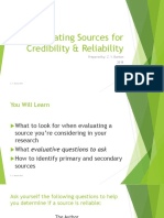 Evaluating Sources For Credibility and Reliability