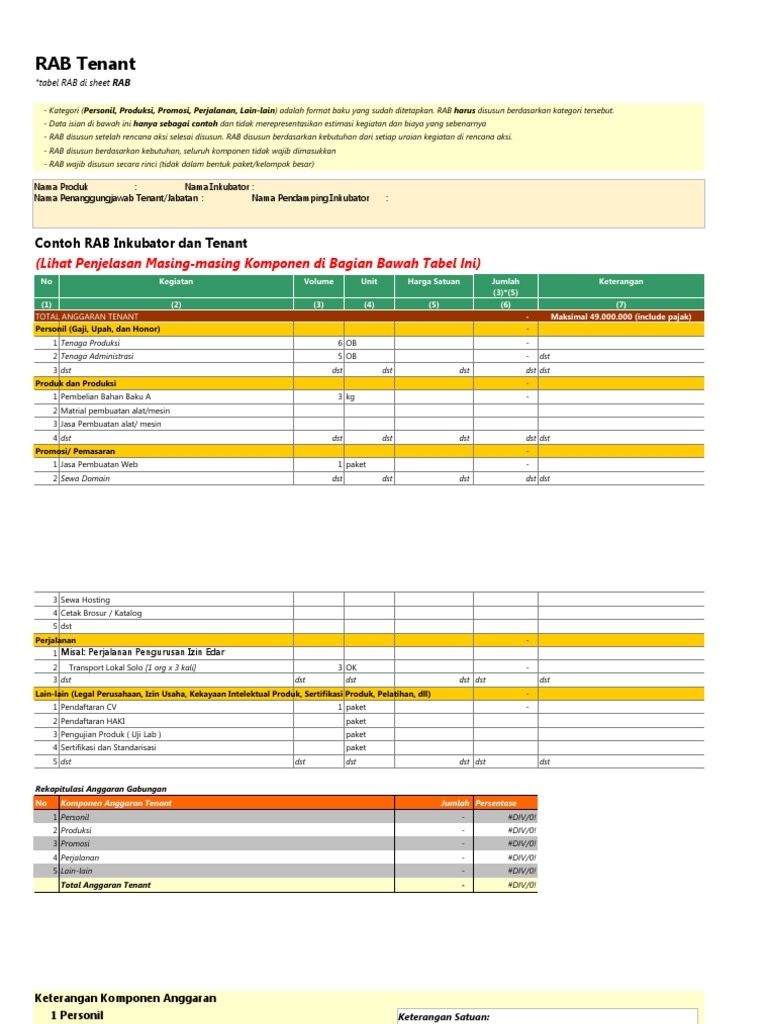 Format dan Contoh RAB Tenant | PDF