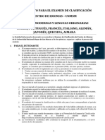 Reglamento examen clasificación Centro Idiomas UNMSM