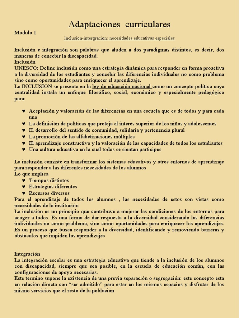 Adaptaciones Curriculares | PDF | Inclusión (Educación) | Plan de estudios