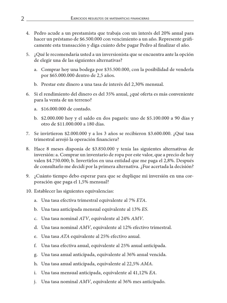 Ejercicios Resueltos de Matemáticas Financieras | PDF | Finanzas ...