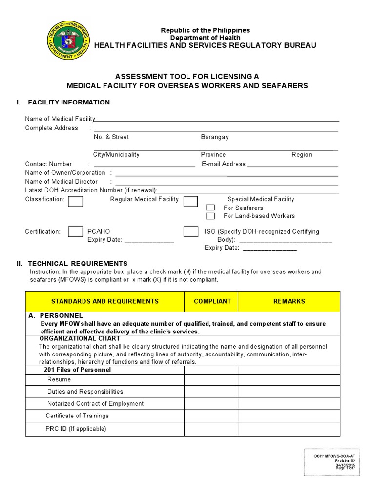 Rev2 4132015 Mfows Coa at PDF Quality Assurance Clinical Medicine