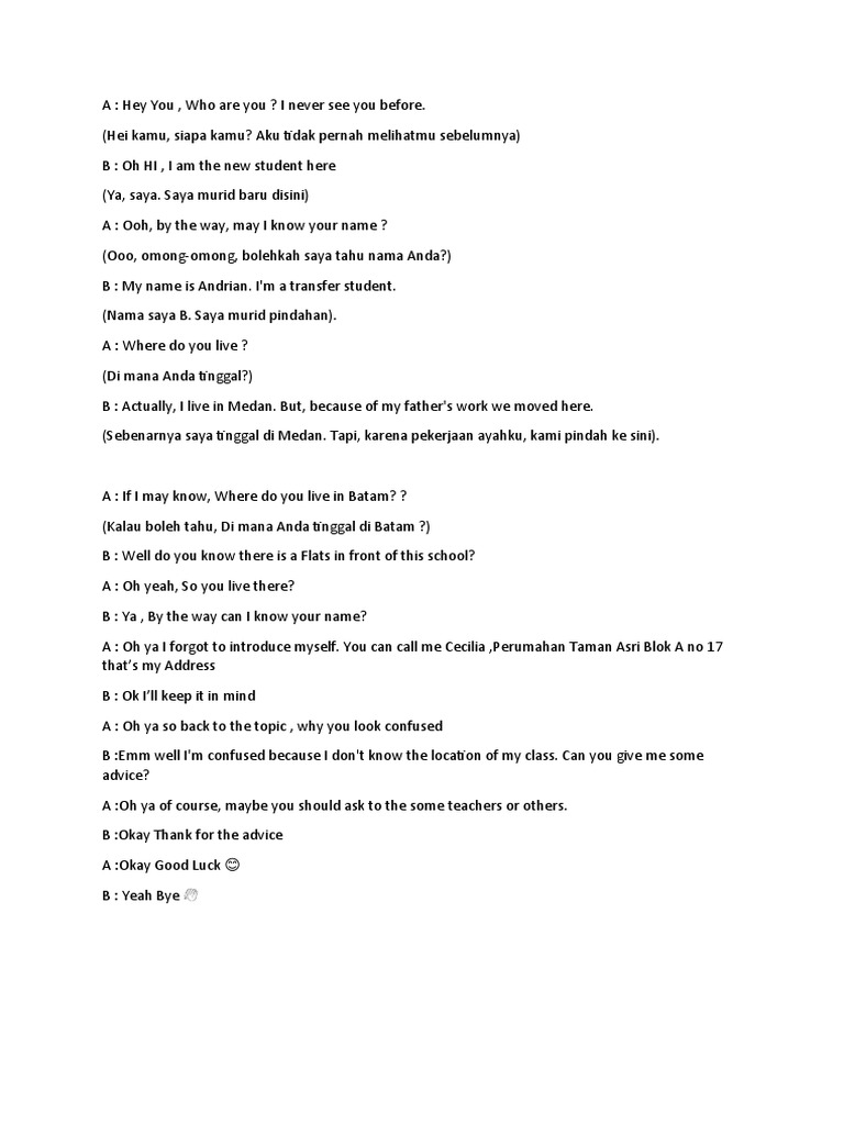 New Student Introduction Dialogue | PDF | Language Arts & Discipline ...