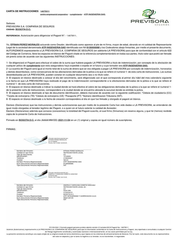 Carta De Instrucciones 14675011 Centro Empresarial Corporativo 