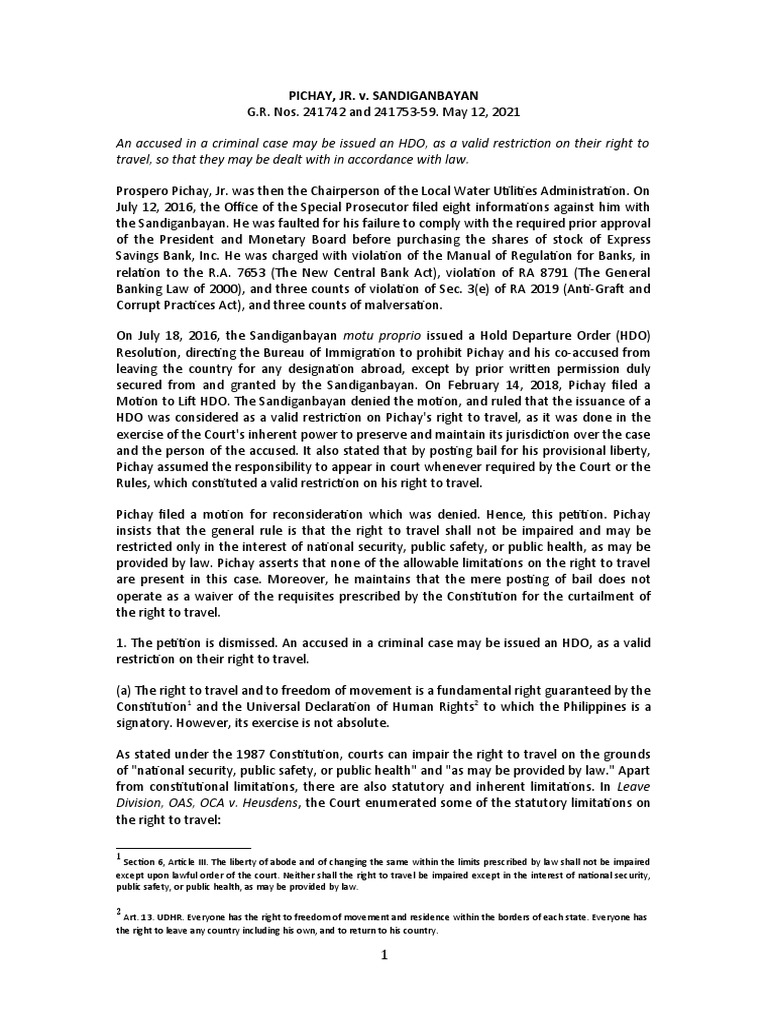 Pichay jr v sandiganbayan pdf freedom of movement human