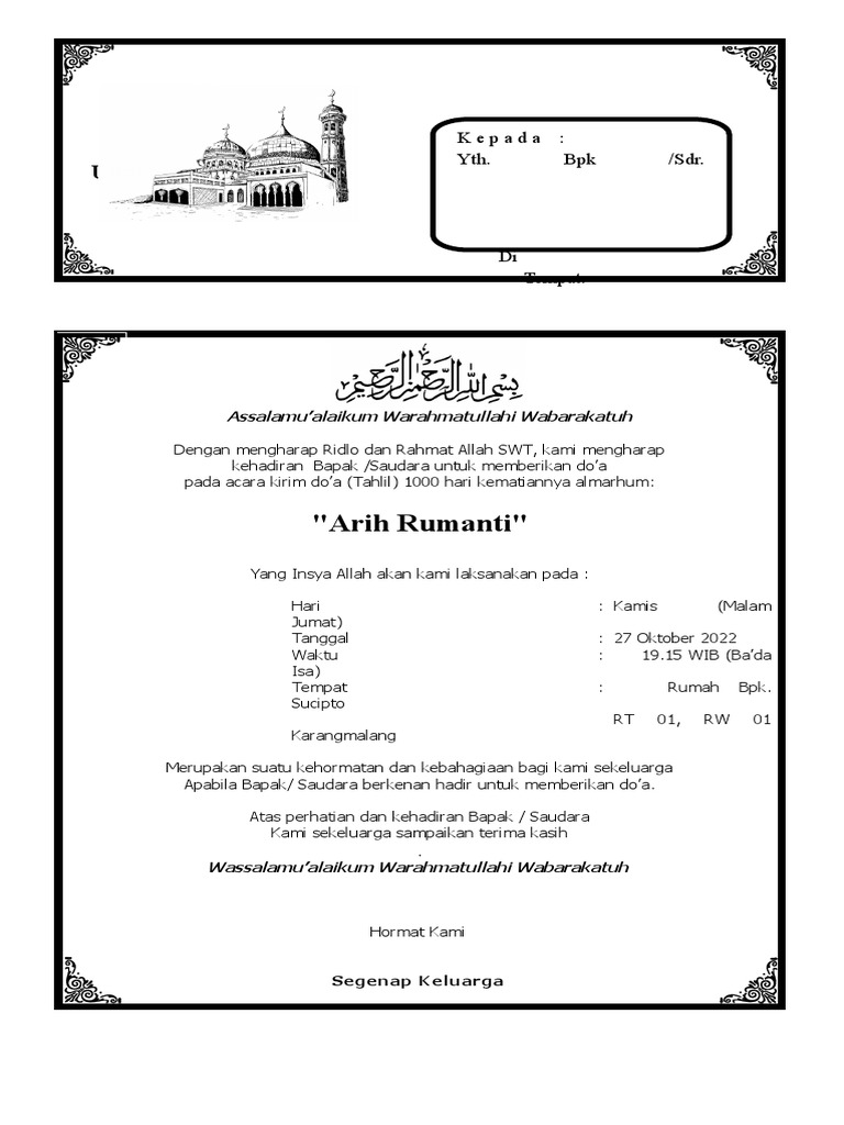 Undangan Tahlil 1000 Hari | PDF
