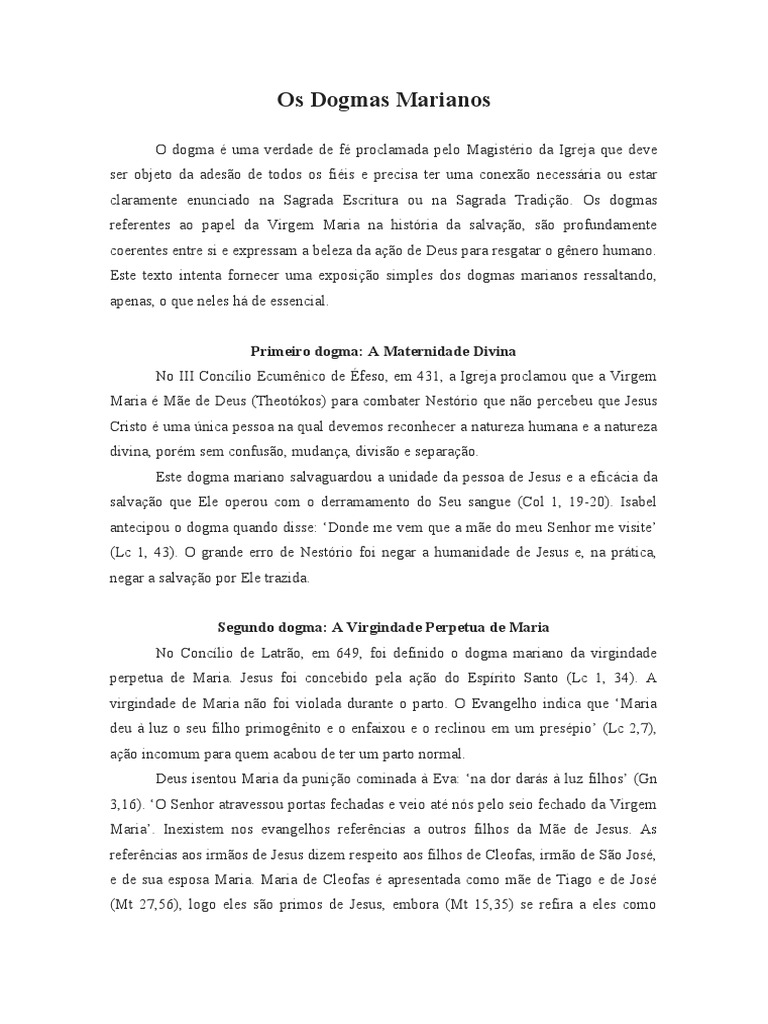 Os Dogmas Marianos | PDF | Maria, mãe de Jesus | Jesus