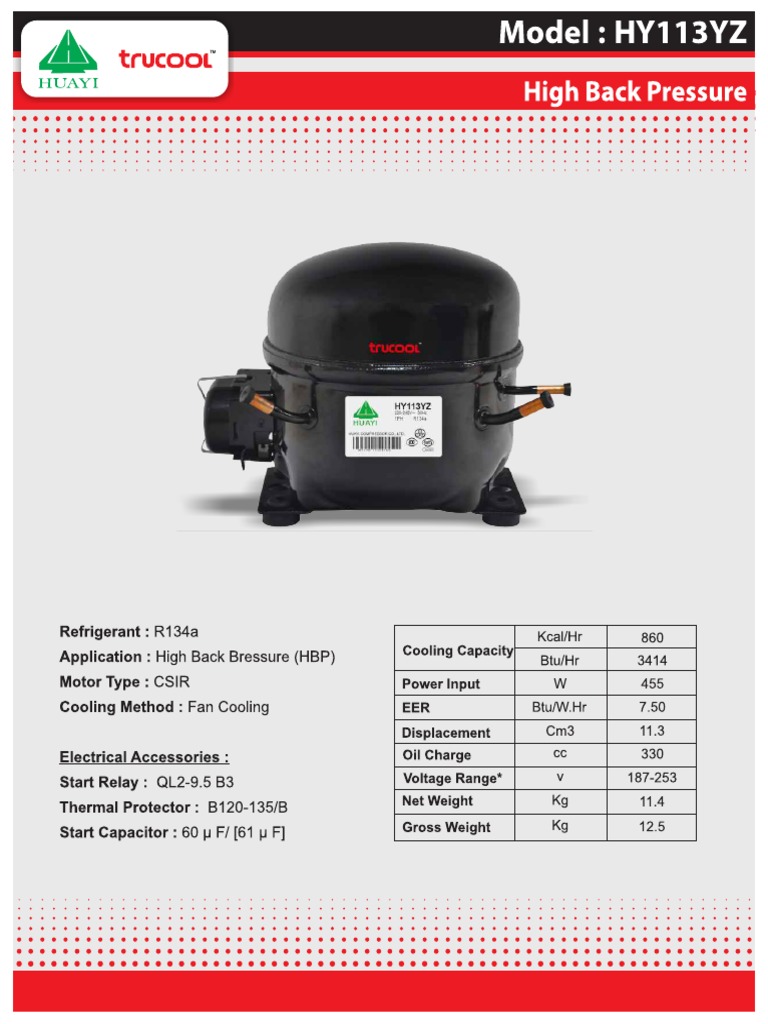 Refrigeration Compressor Hy113yz PDF
