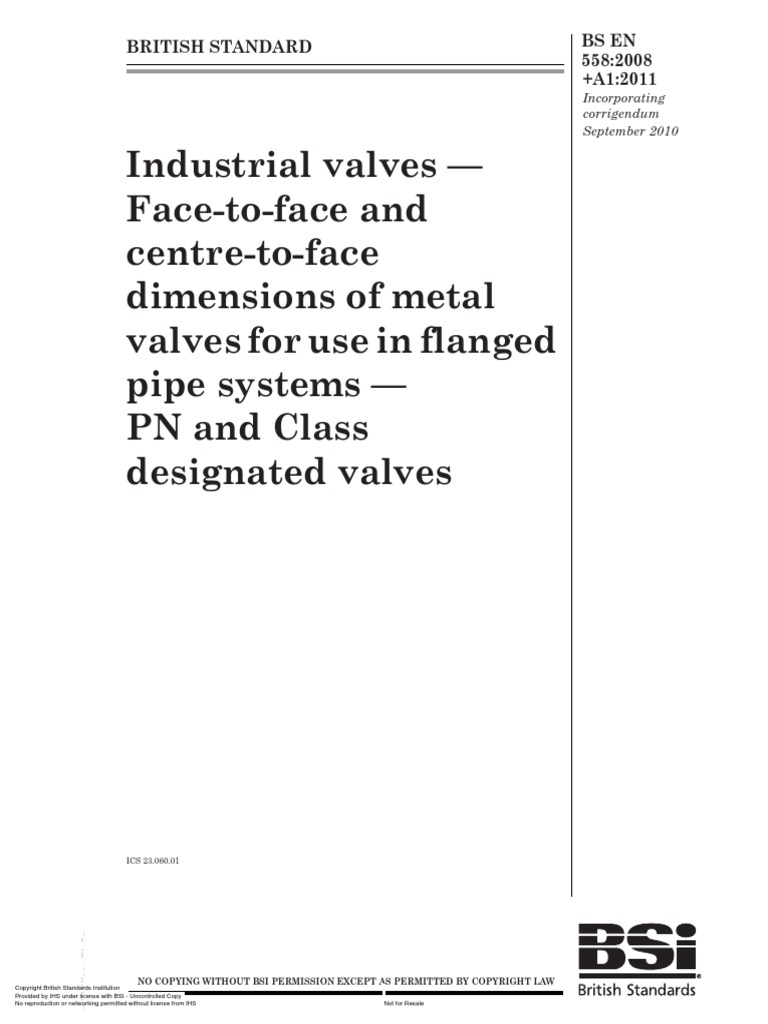 BS EN 558-2008 +A1-2011 Industrial Valves - Face-To-Face Dimensions of ...