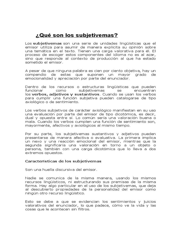 Análisis de los subjetivemas y sus características como unidades