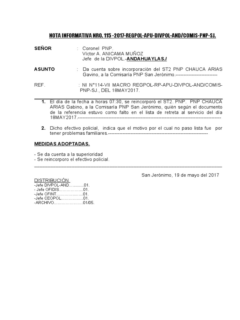 Nota Informativa A Esta | PDF | Cumplimiento de la ley | Crimen y violencia