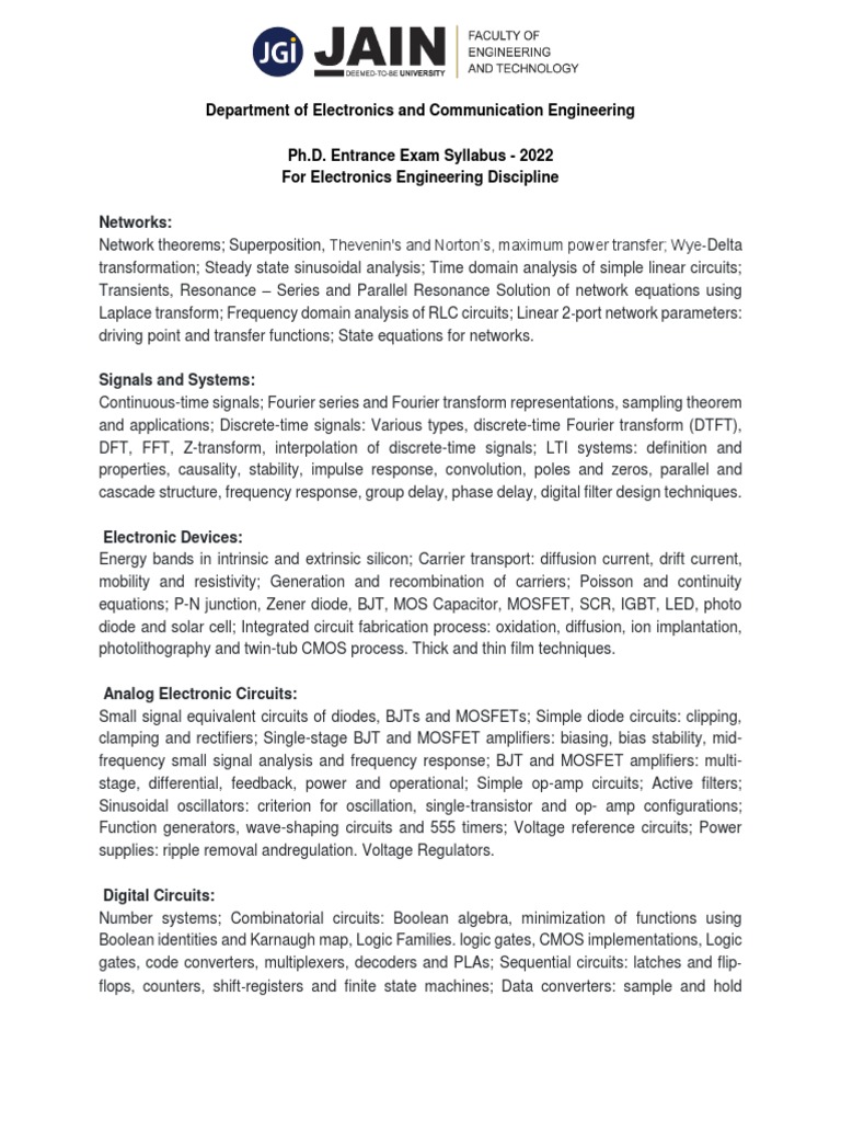 Dept of Electronics and Communications Syllabus | PDF | Electronic ...
