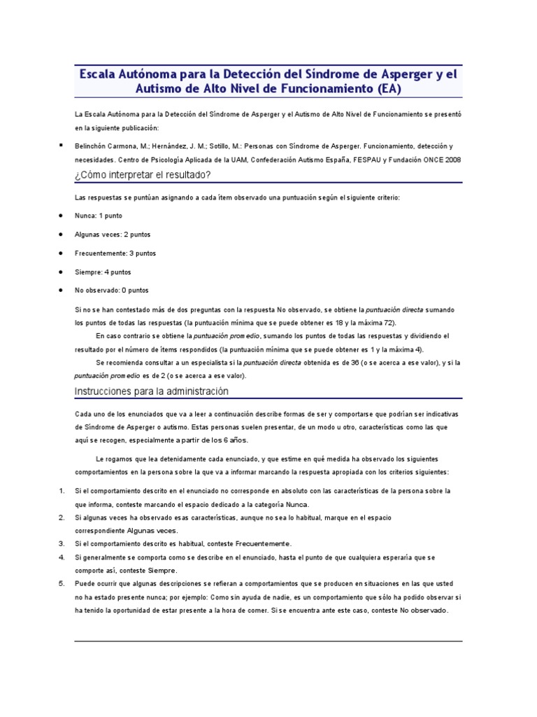 Escala Autónoma para Detección de Autismo | PDF | Síndrome de Asperger ...