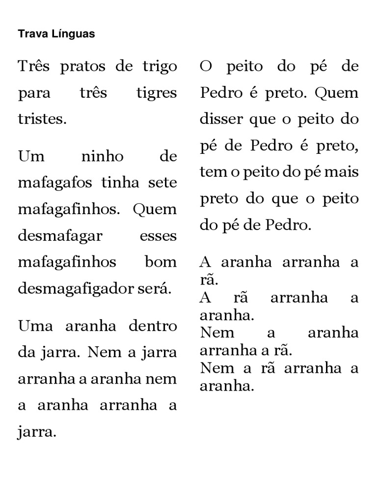 Trava-línguas Difíceis em Português | PDF