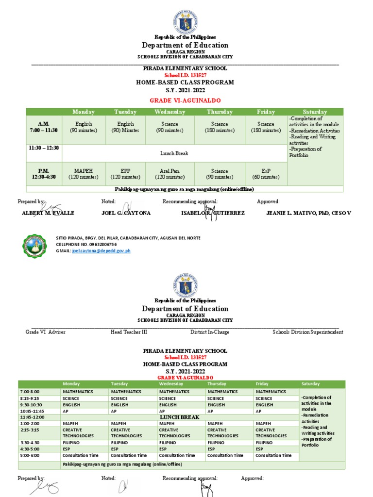 Pirada Elementary School Home-Based Program | PDF | Philippines
