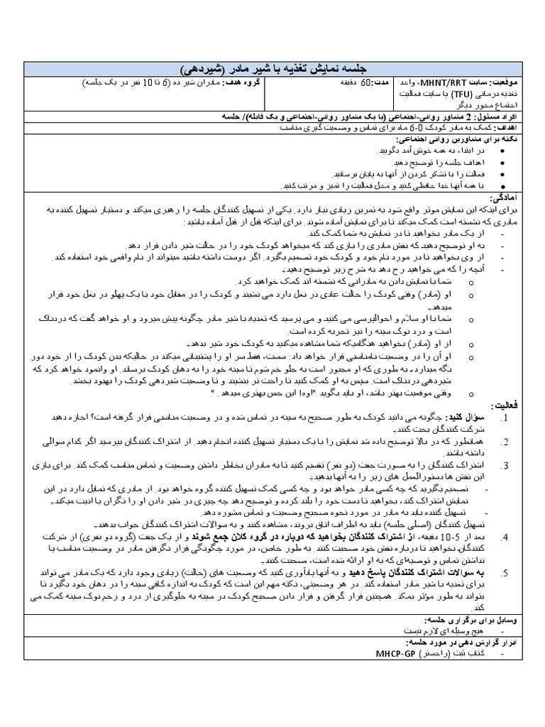 2020 MHCPGP Care Practices Breastfeeding Demonstration SOP (Dari) PDF