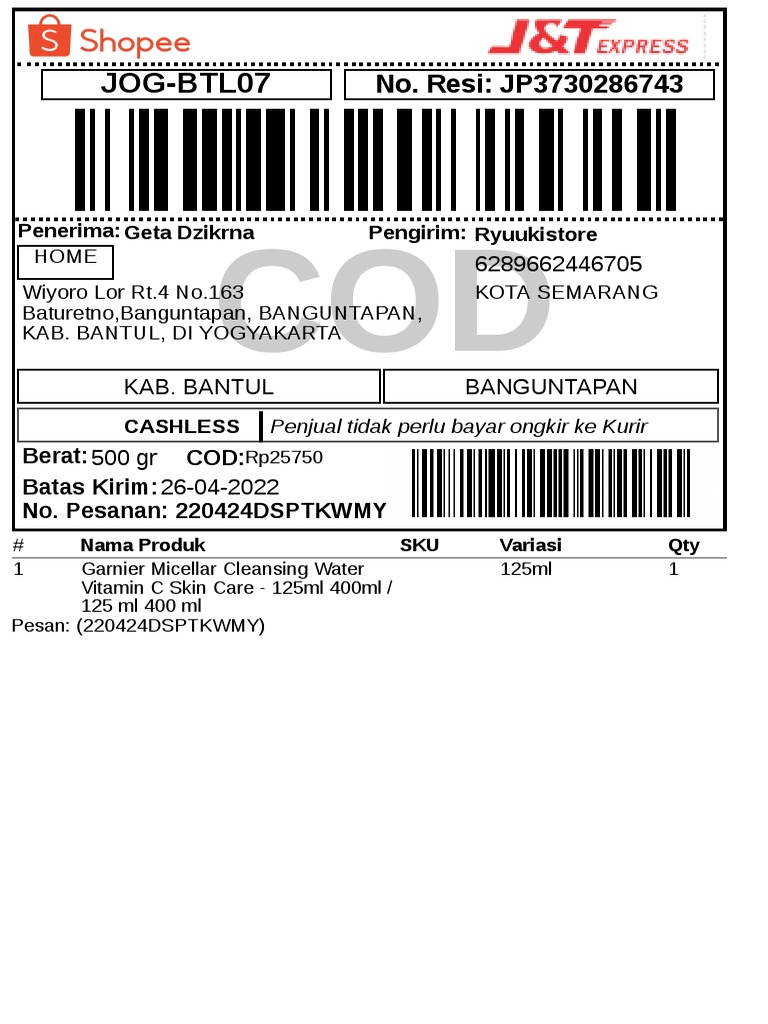 Pesanan COD Ryuukistore Semarang | PDF