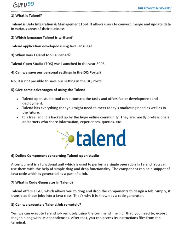 Talend Etl Tool Interview Questions