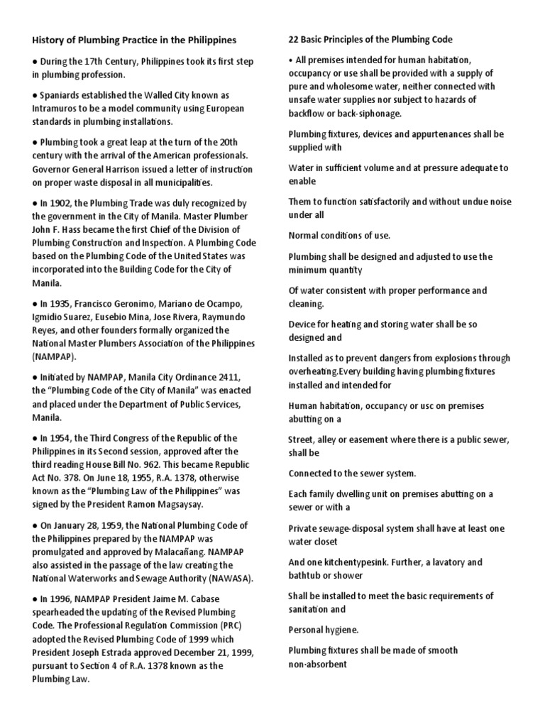 Revised National Plumbing Code of The Philippines (Principles) PDF Plumbing Sewage Treatment
