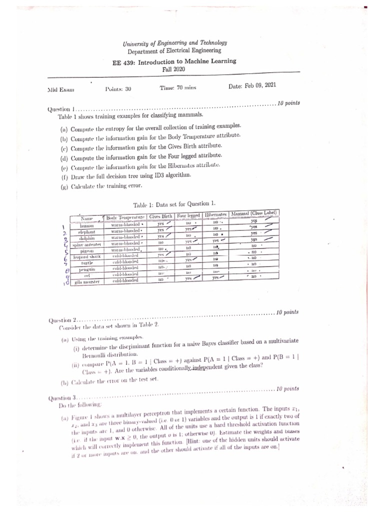 ML Past Paper | PDF