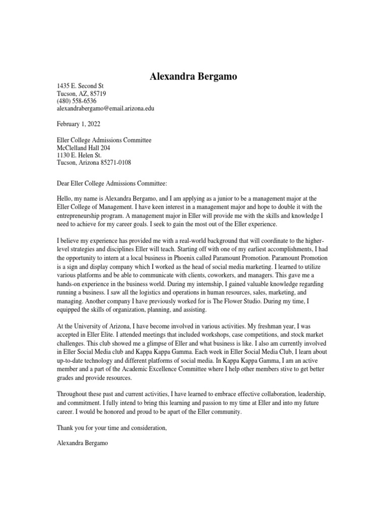 Eller Cover Letter Bergamo 1 PDF Social Media Popular Culture