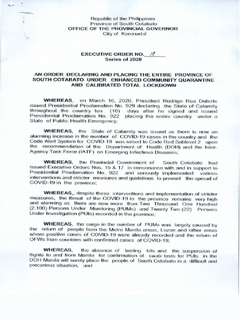 Executive order no 18 pdf