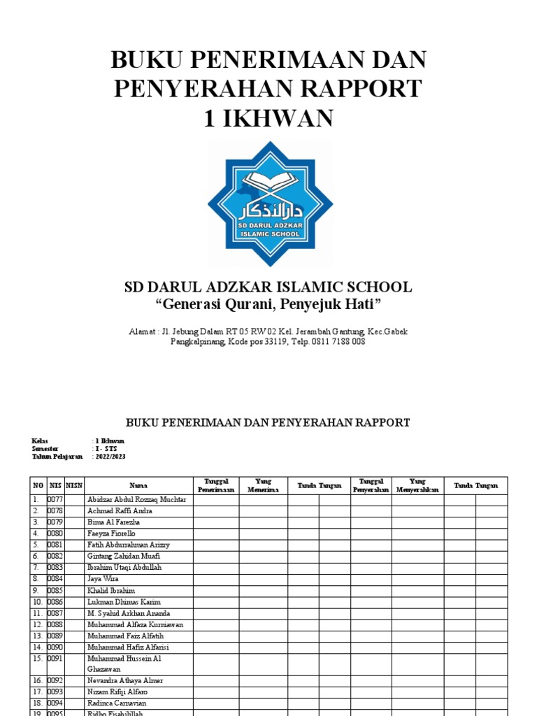 Buku Penerimaan Dan Penyerahan Rapport | PDF