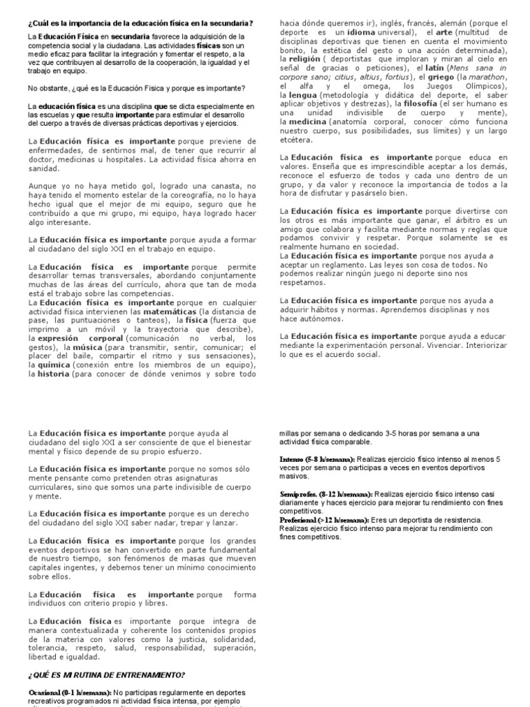 Cuál Es La Importancia De La Educación Física En La Secundaria Pdf