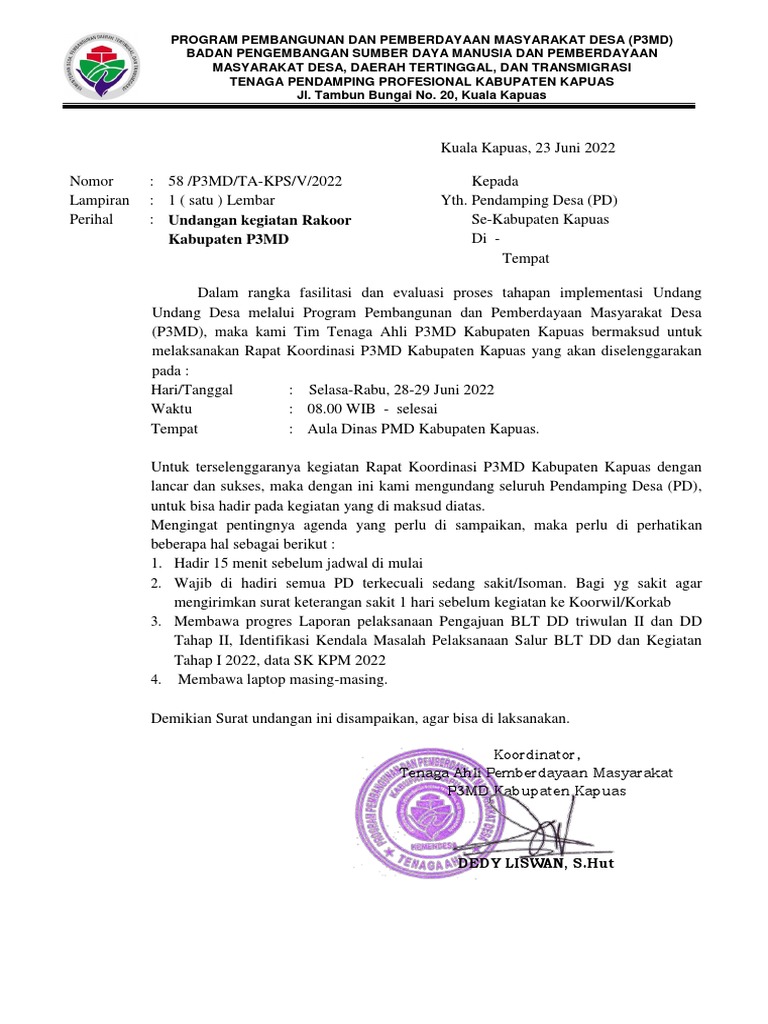 Rapat Koordinasi P3MD Kapuas 2022 | PDF