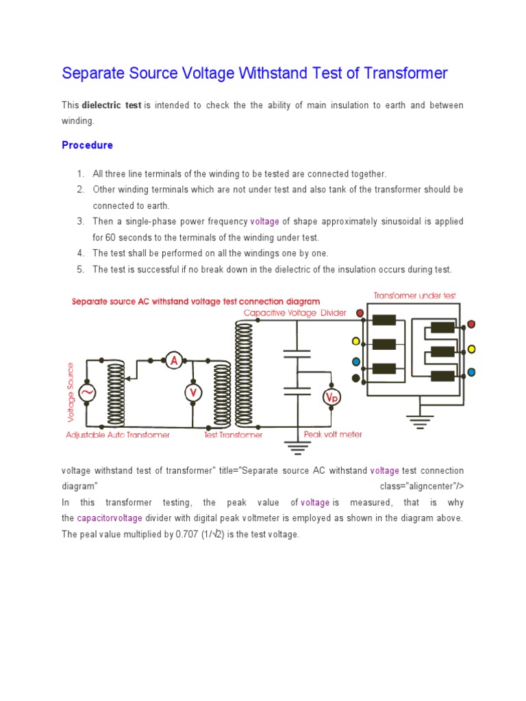 Separate Source Voltage Withstand Test of Transformer | PDF