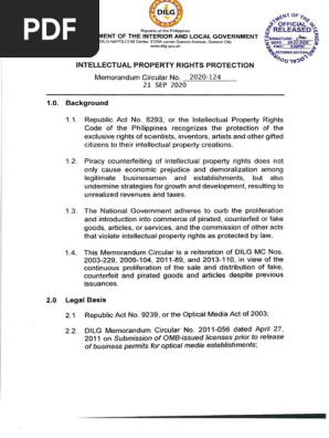 DILG Intellectual Property Rights Protection Memorandum Circular No. 2020-124