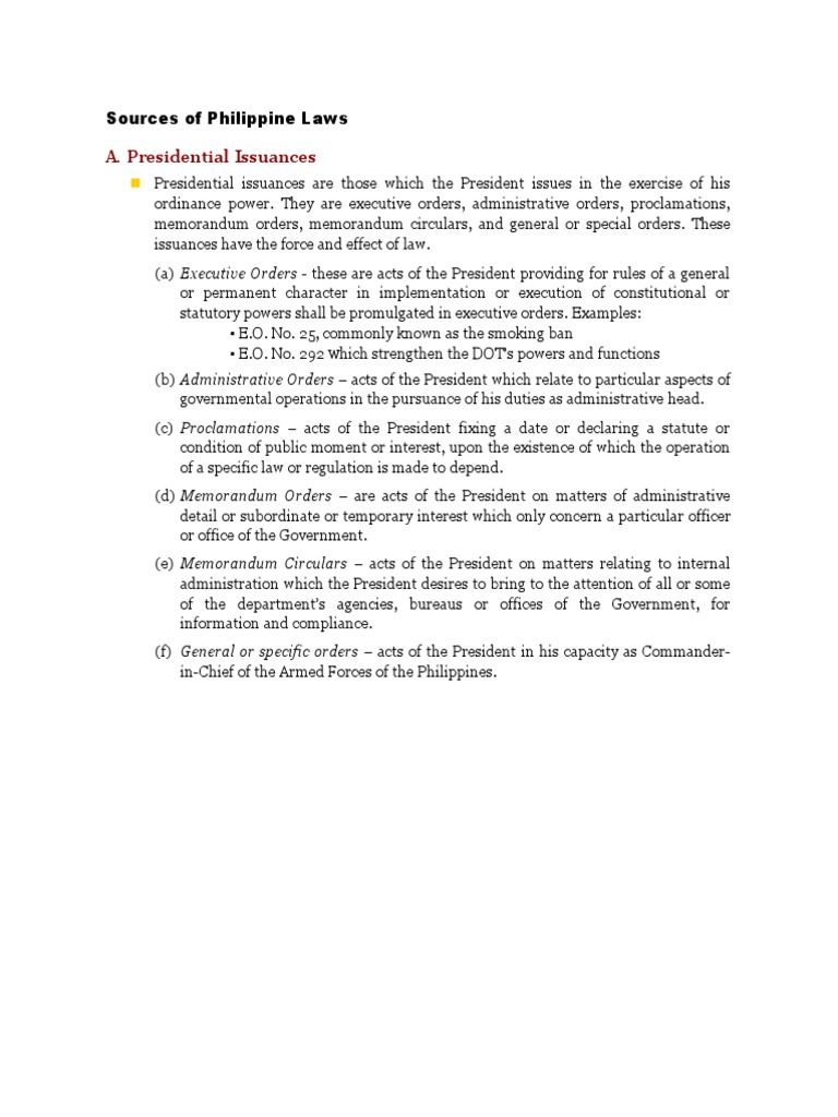 A. Presidential Issuances Sources of Philippine Laws PDF