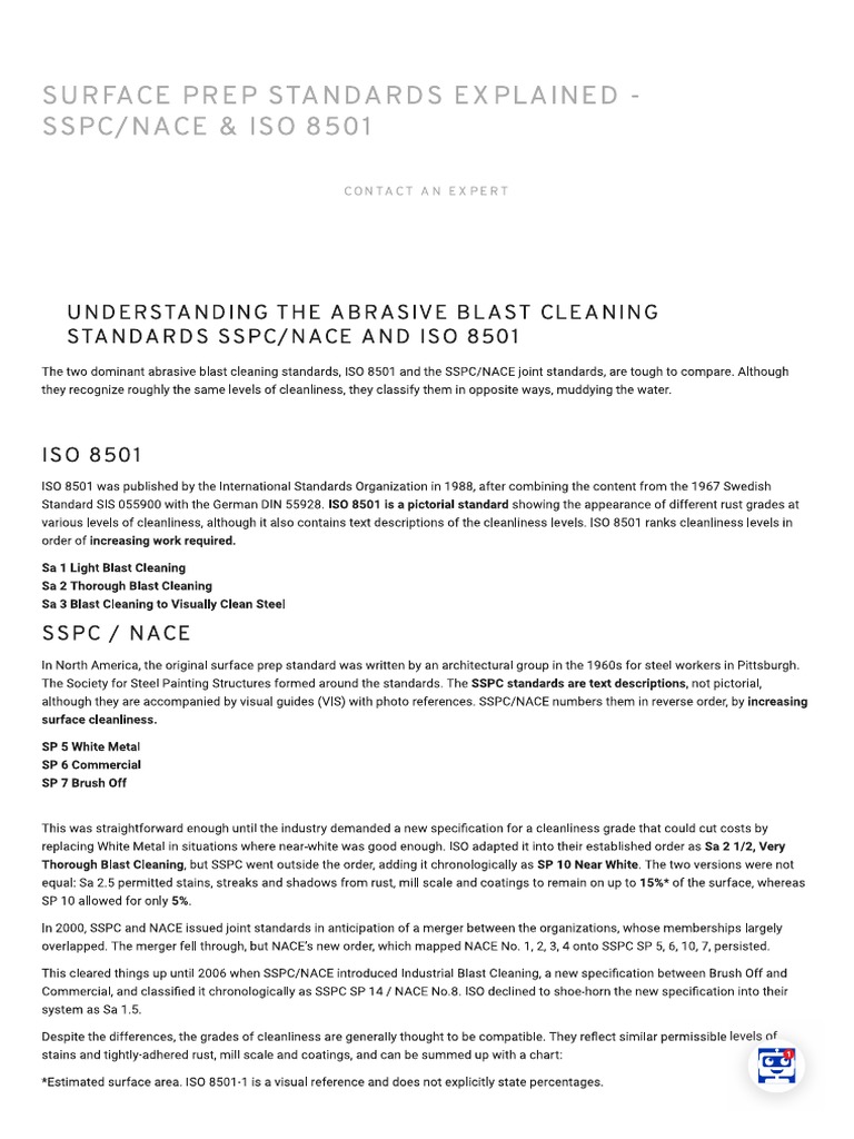 Comparing Surface Prep Standards SSPC NACE and ISO 8501 PDF
