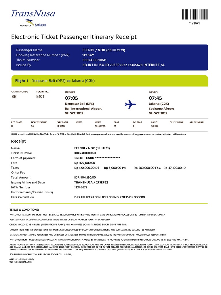 TransNusa Flight 8B 5101 Itinerary | PDF | Transport | Aviation