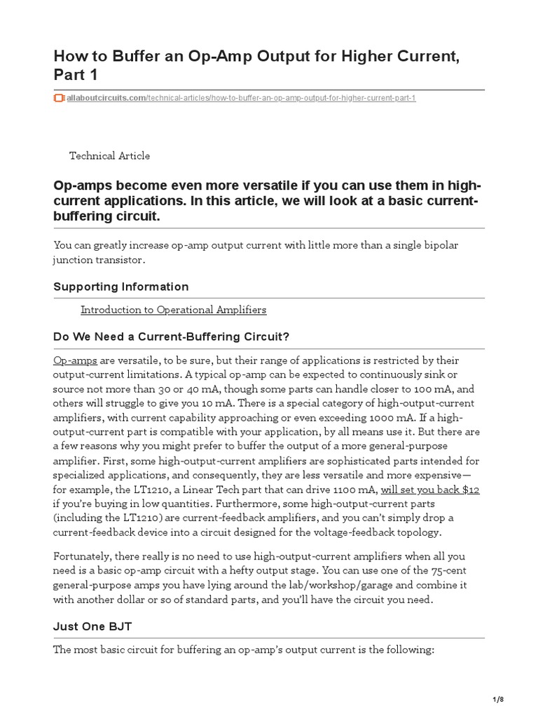 How To Buffer An Op-Amp Output For Higher Current Part 1 | PDF ...