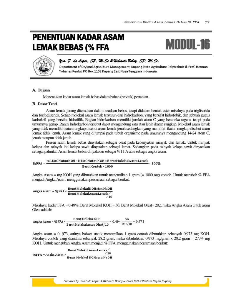 016 Penentuan Kadar Asam Lemak Bebas | PDF