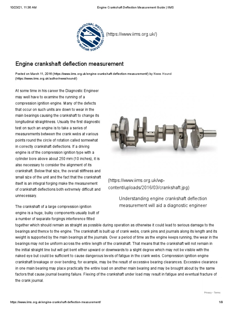 Engine Crankshaft Deflection Measurement Guide IIMS PDF Bearing