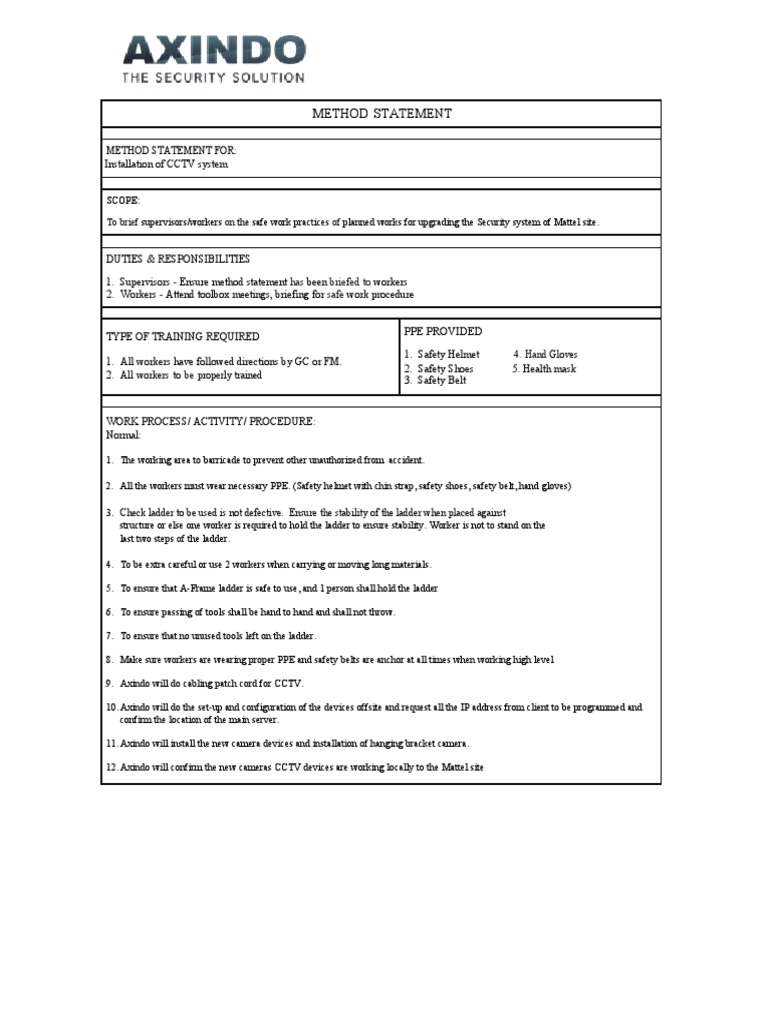 CCTV Installation Method Statement | PDF | Technology & Engineering ...