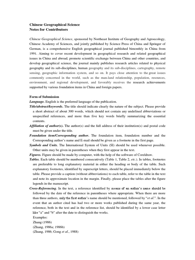 Notes For Contributors 2016 PDF Geography Academic Journal