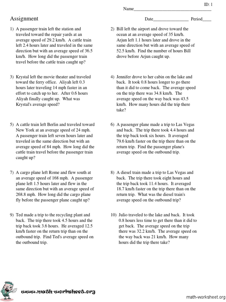Equations Distance rate time word problems hard PDF Speed Train