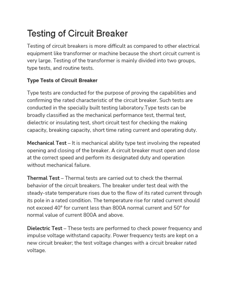 Circuit Breaker Testing Procedures | PDF | Physical Quantities ...