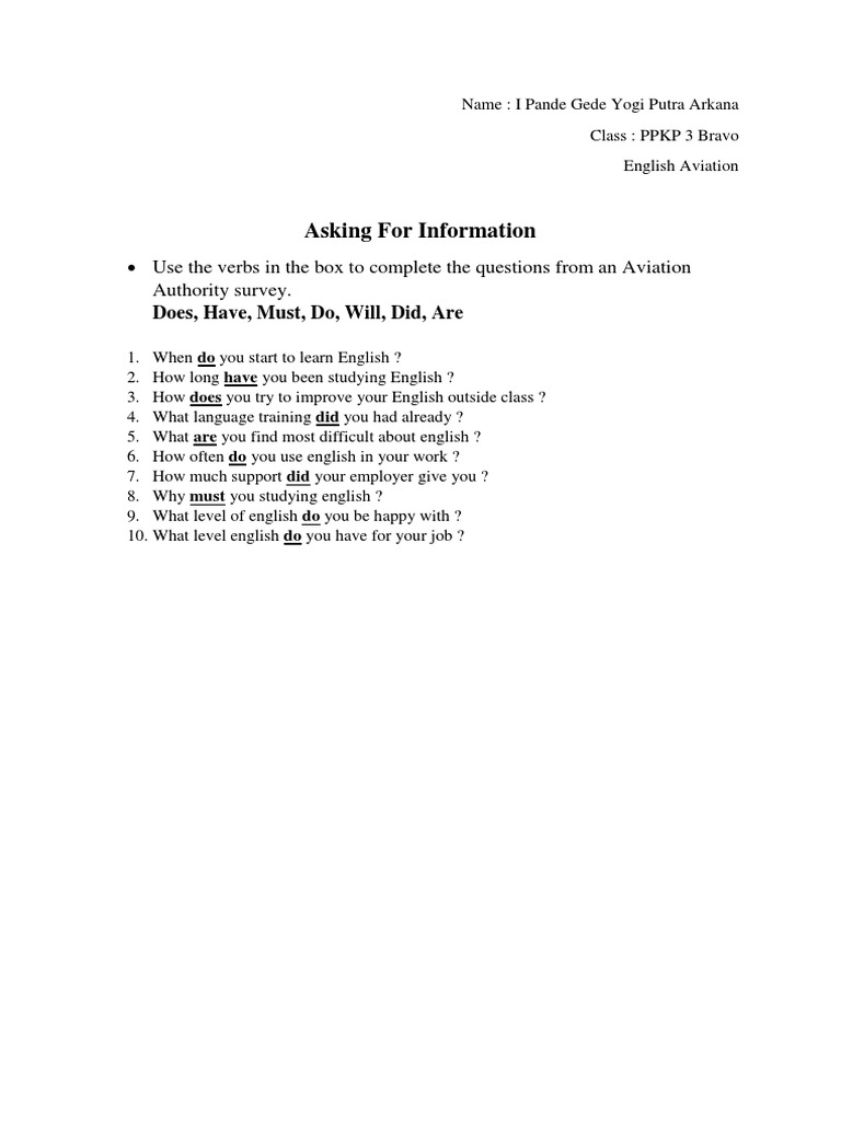 Asking For Information. | PDF