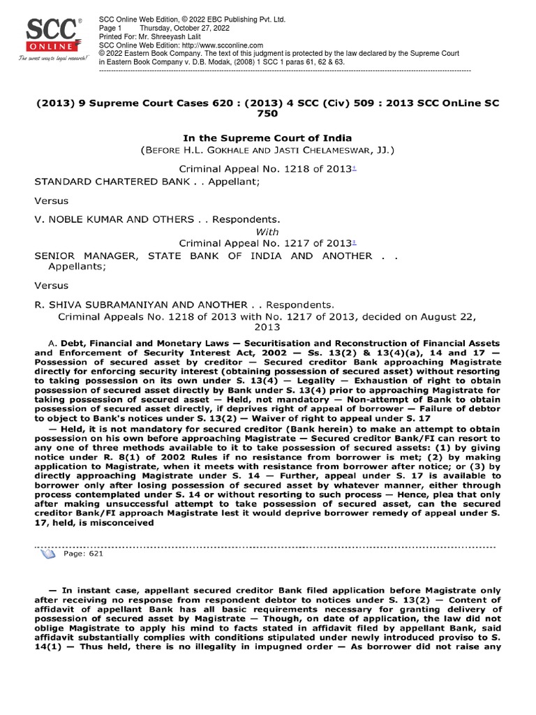 Standard Chartered Bank v. V. Noble Kumar, (2013) 9 SCC 620 PDF Government United States