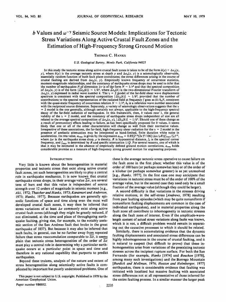 THOMAS C. HANKS 1979 B Value | PDF | Earthquakes | Moment Magnitude Scale